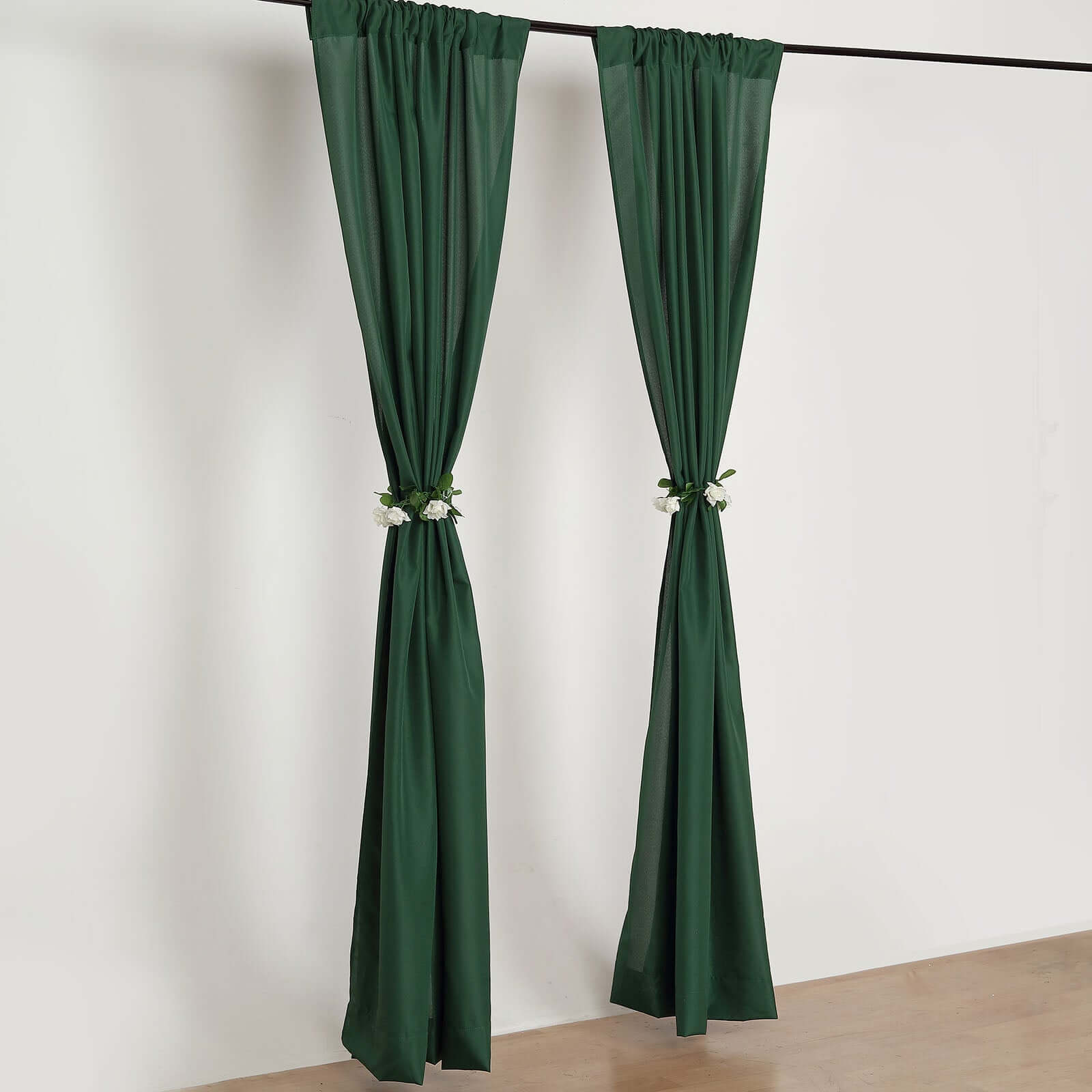 2 Pack Hunter Emerald Green Polyester Event Curtain Drapes, 10ftx8ft Backdrop Event Panels With Rod Pockets 130 GSM
