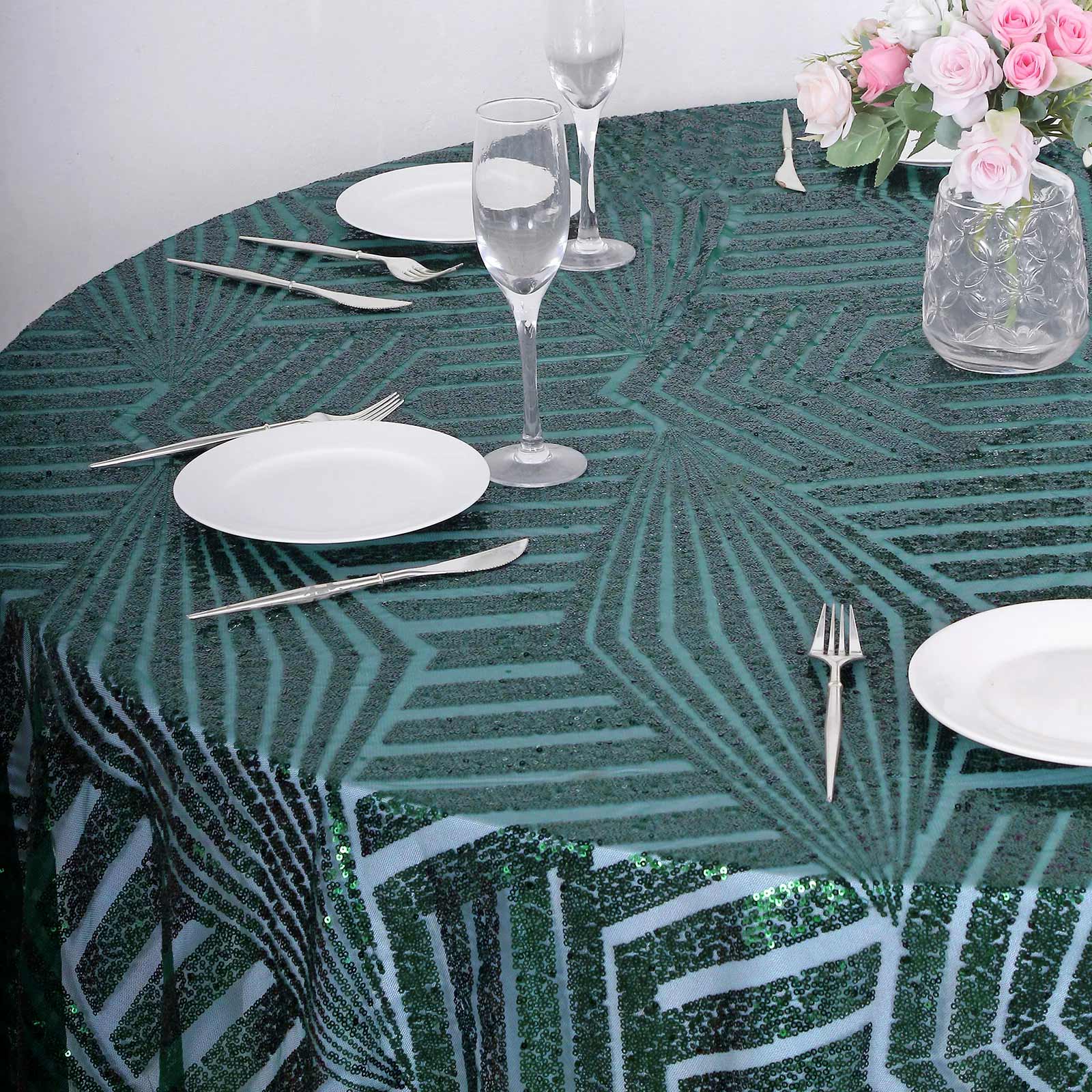 Sequin 120" Round Tablecloth Hunter Emerald Green - Seamless Diamond Glitz Table Cover