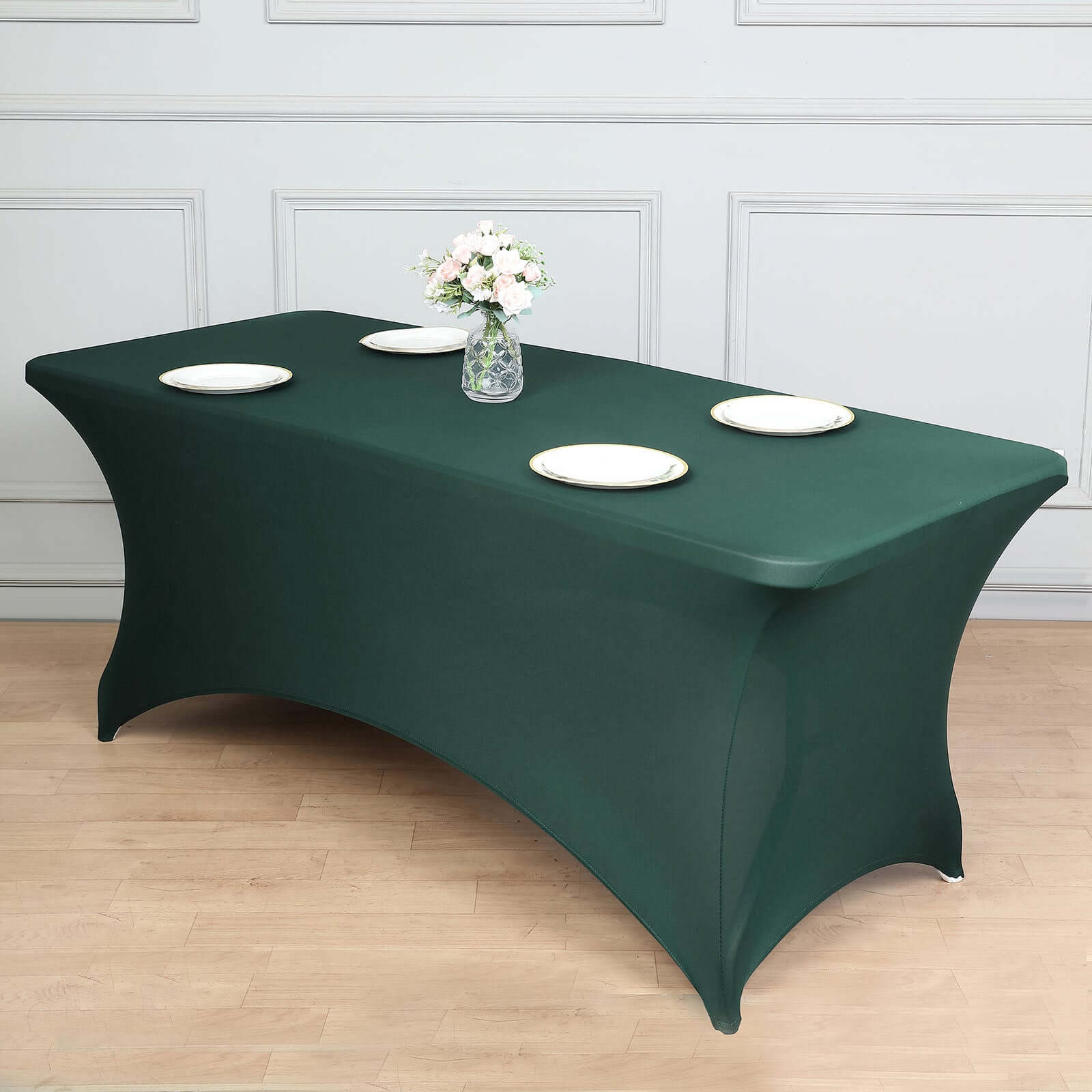Stretch Spandex 96"x30" Rectangle Table Cover Hunter Emerald Green - Durable Form-Fitting Tablecloth