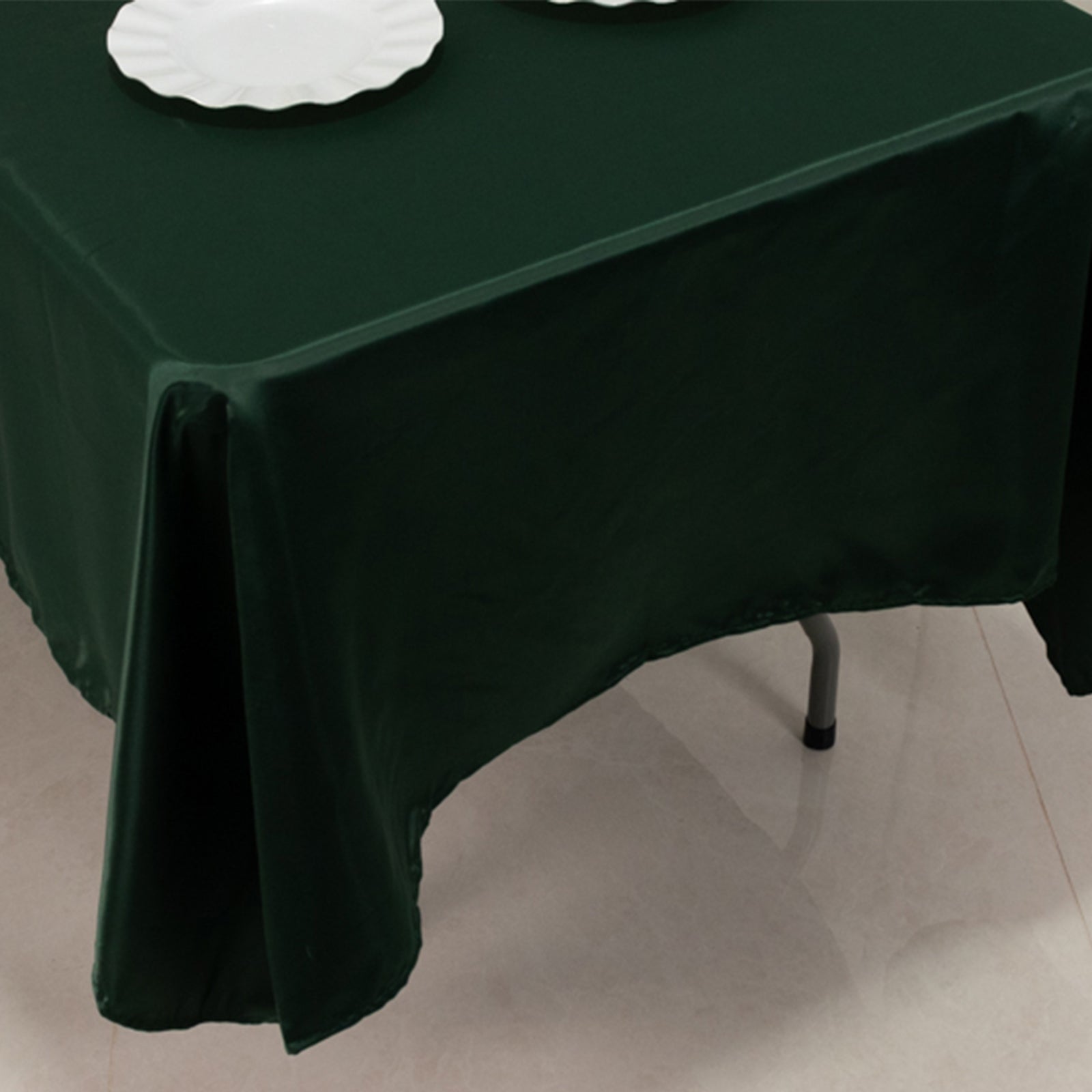 Lamour Satin 60"x102" Rectangle Tablecloth Hunter Emerald Green - Durable & Silky Soft Feel Table
