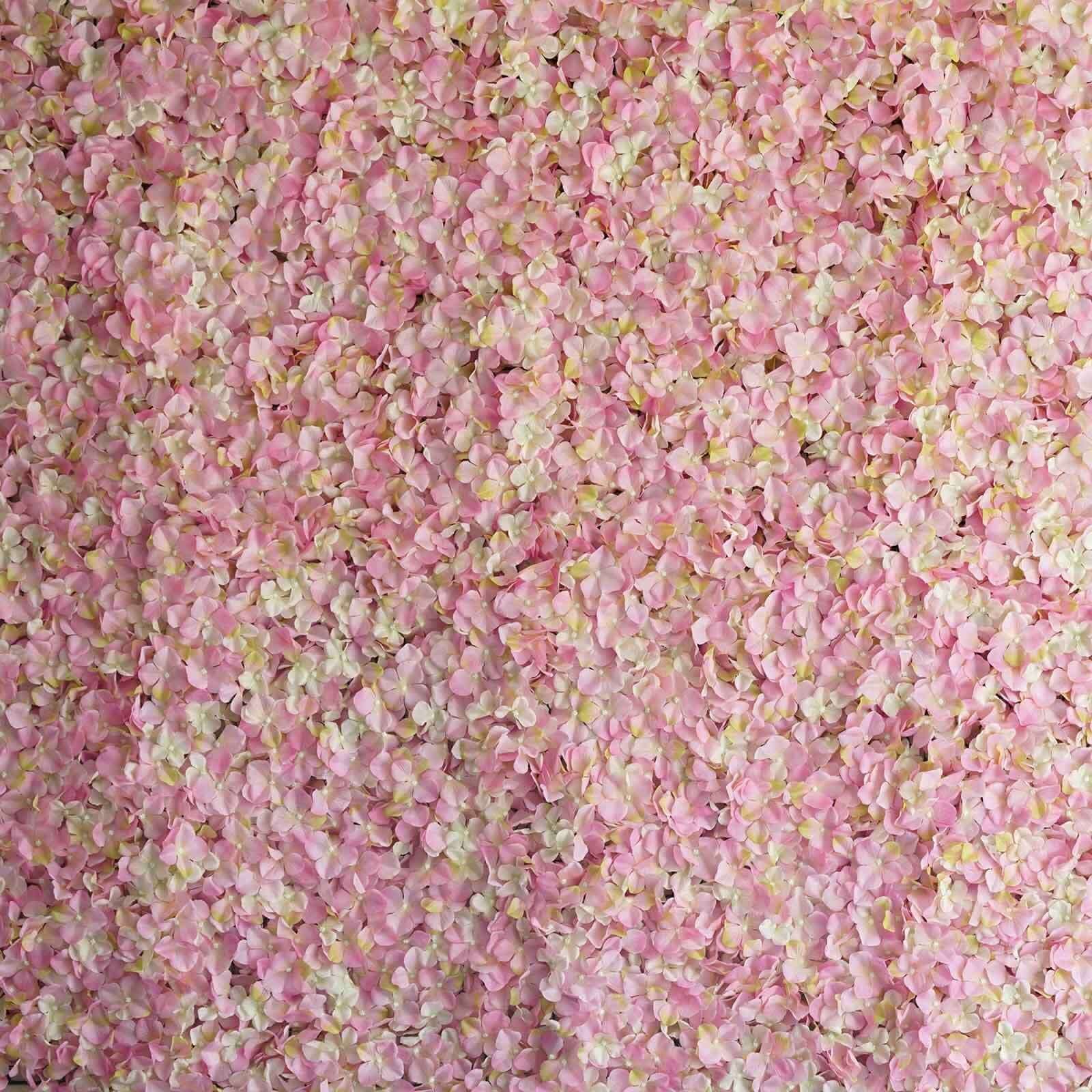 11 Sq ft. Pink Cream UV Protected Hydrangea Flower Wall Mat Backdrop - 4 Artificial Panels