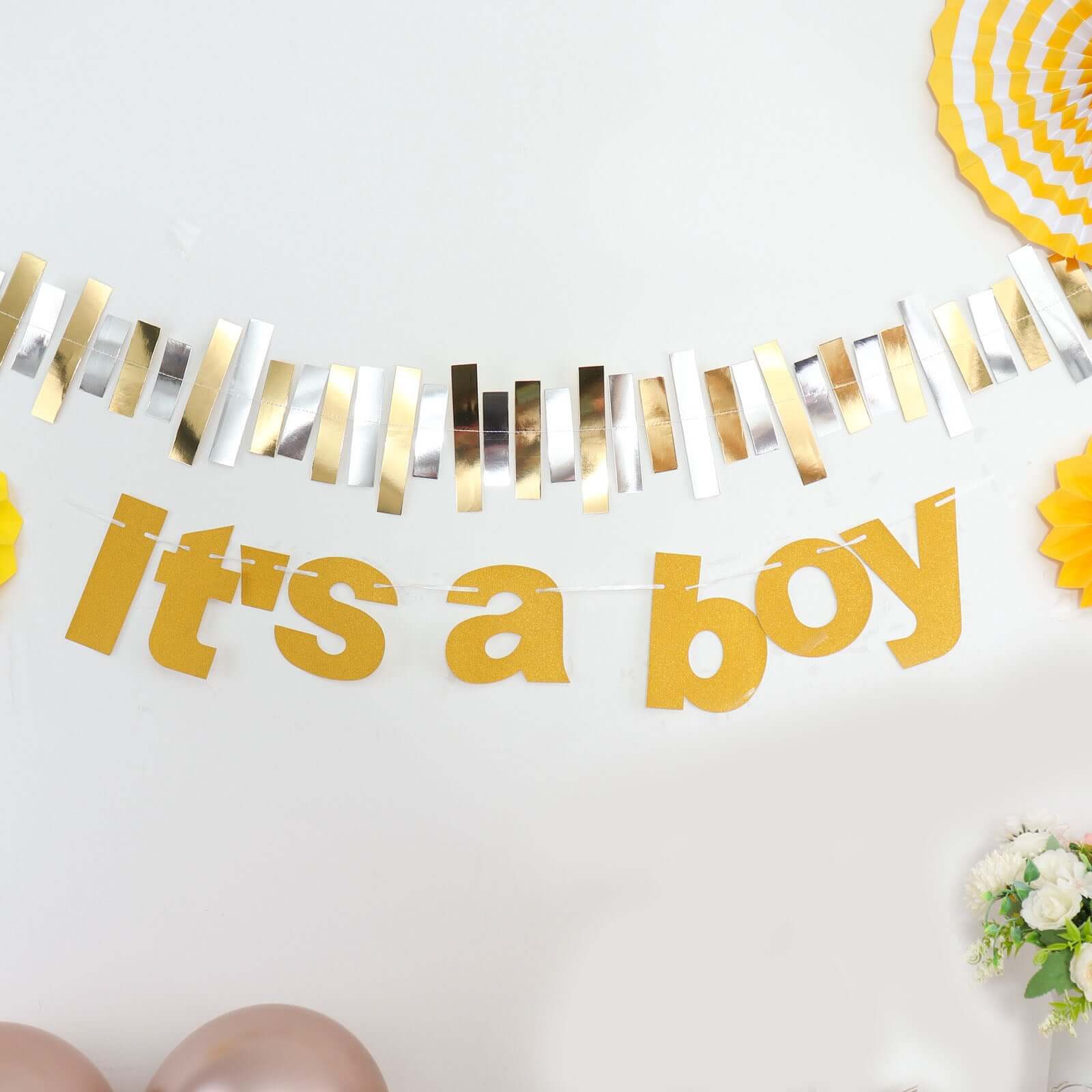 3ft Gold Glittered It's a Boy Paper Hanging Gender Reveal Garland Banner, Baby Shower Banner
