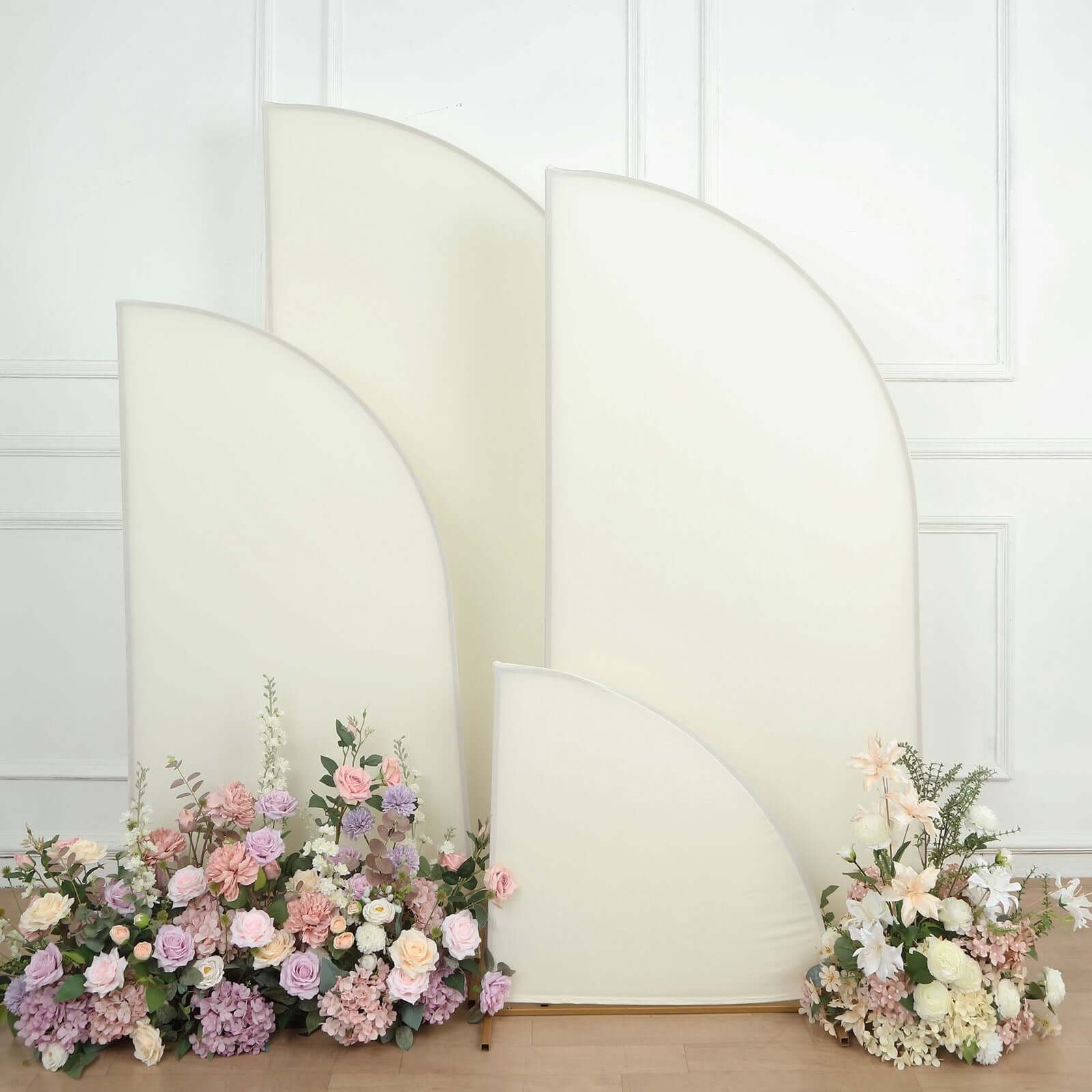 Set of 4 Matte Ivory Spandex Half Moon Chiara Backdrop Stand Covers, Custom Fitted Wedding Arch Covers - 2.5ft,5ft,6ft,7ft