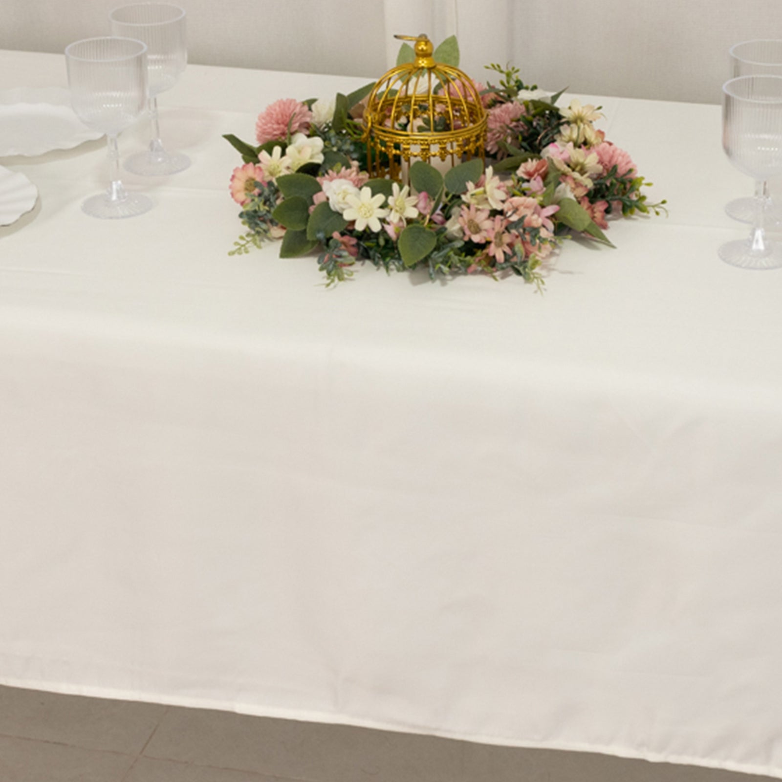Lamour Satin 60"x102" Rectangle Tablecloth Ivory - Durable & Silky Soft Feel Table Cover