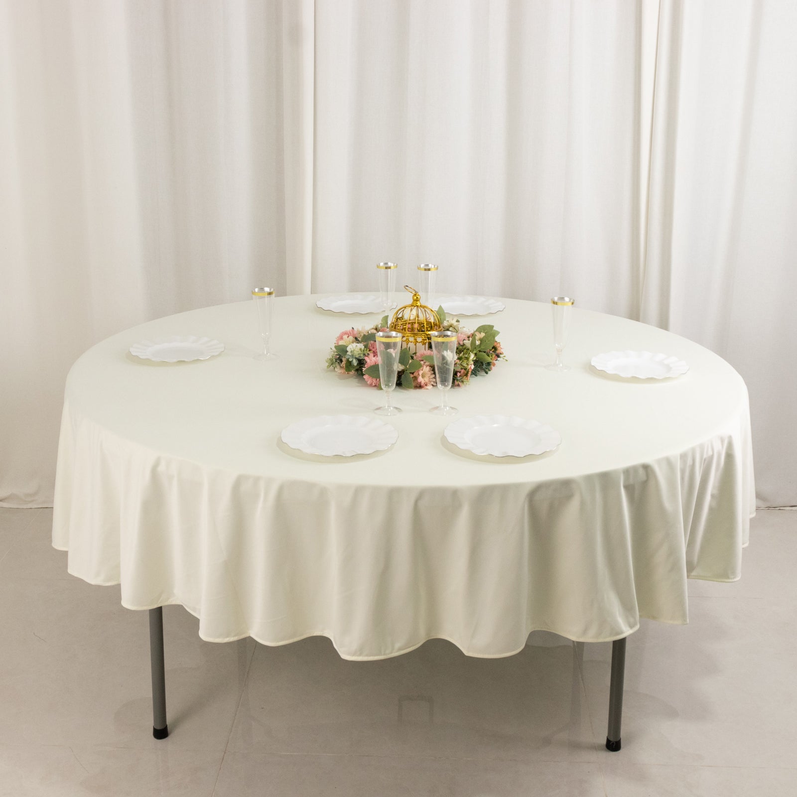 Scuba Round 90" Tablecloth Ivory - Wrinkle Free & Stain Resistant Table Cover