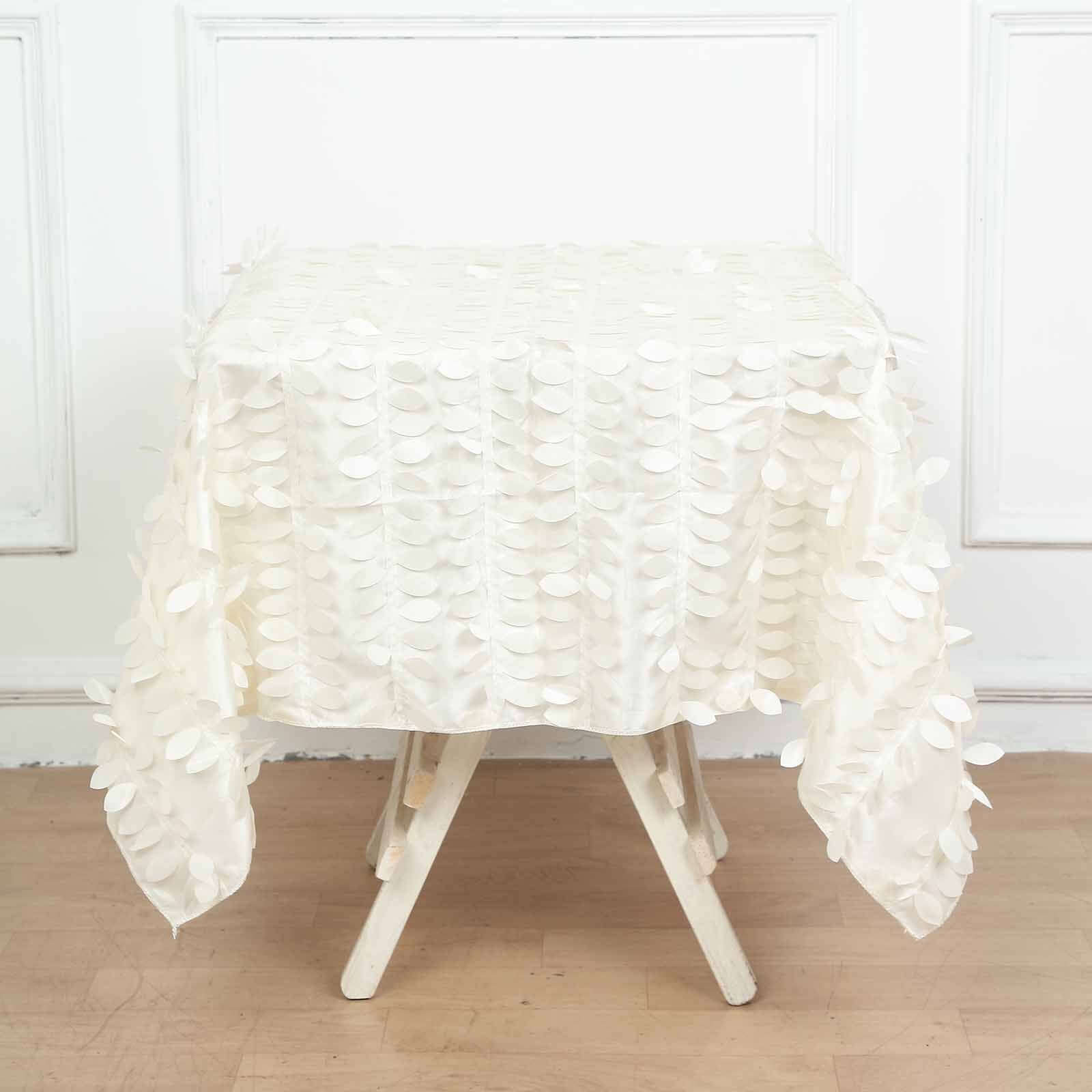 Taffeta 54"x54" Square Tablecloth Ivory 3D Leaf Petal Table Cover