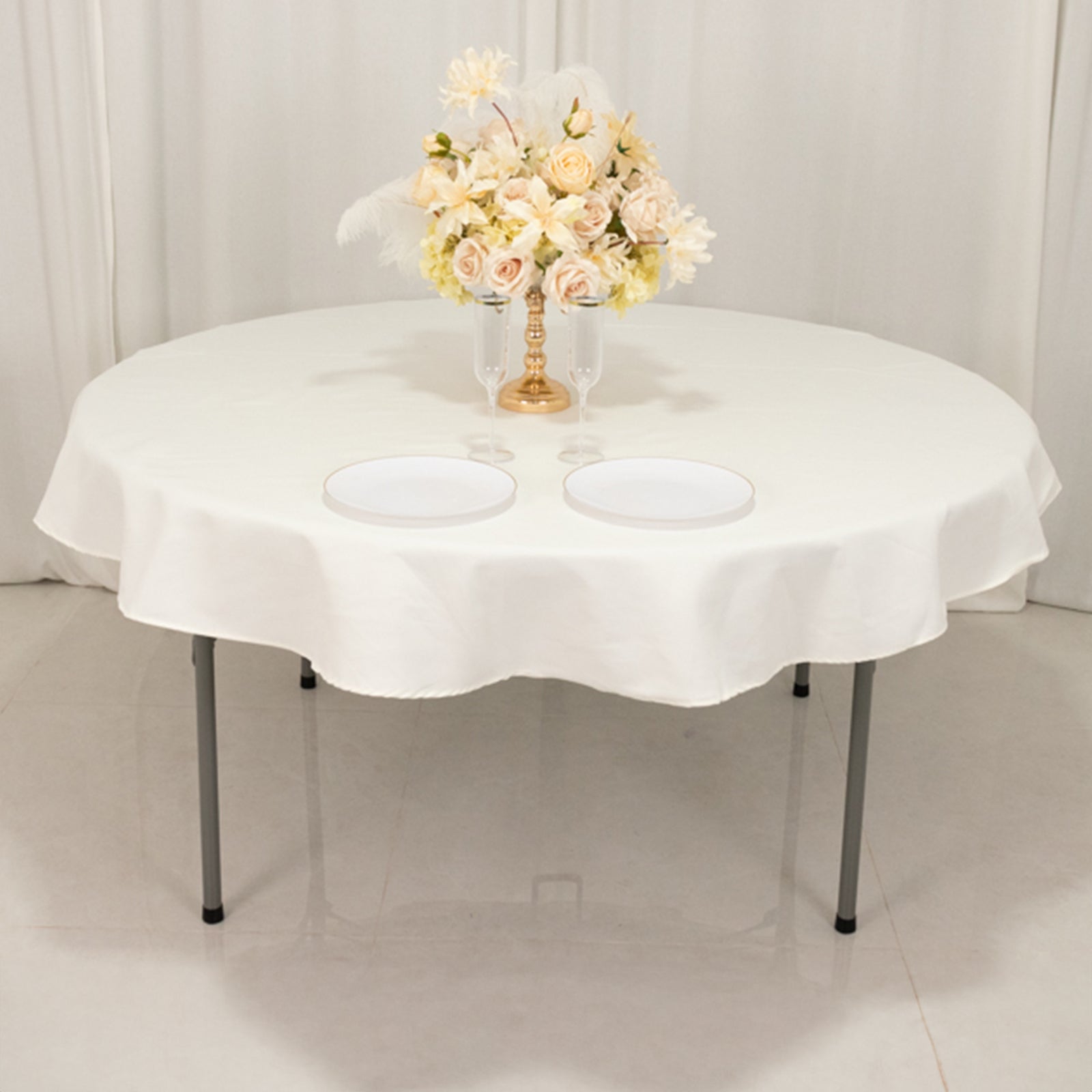 Cotton Blend 70" Round Tablecloth Ivory - Wrinkle-Resistant Table Cover