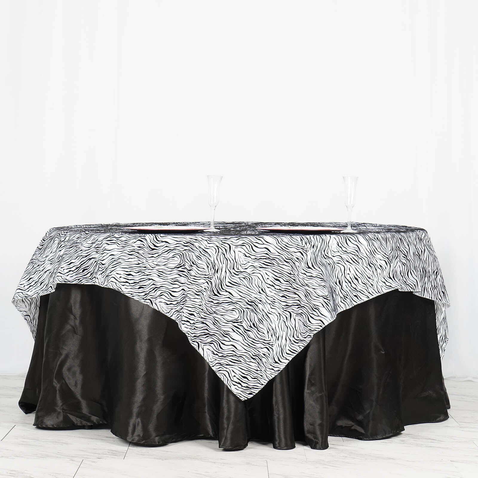 Taffeta 72"x72" Table Overlay Black and White -Tiger Print Design for Jungle Theme Parties