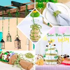 32FT Natural Jute Twine With Green Leaves, Burlap Leaf Ribbon For DIY Craft Party Wedding Home Decor