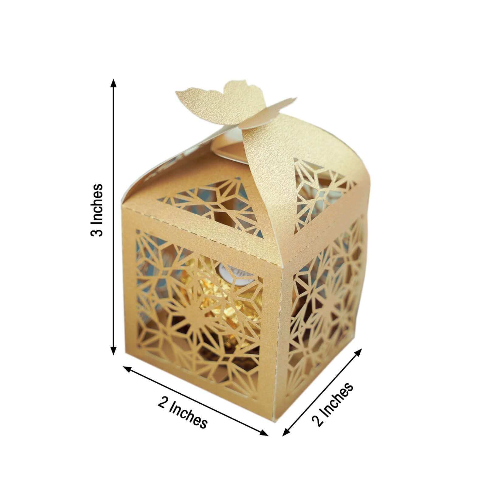 25 Pack Gold Butterfly Top Laser Cut Lace Favor Candy Gift Boxes