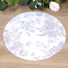 10-Pack Disposable Table Placemats in French Toile Print 13" in White/Matte Lavender - Chic Floral Cardboard Placemats for Stylish Table Setting