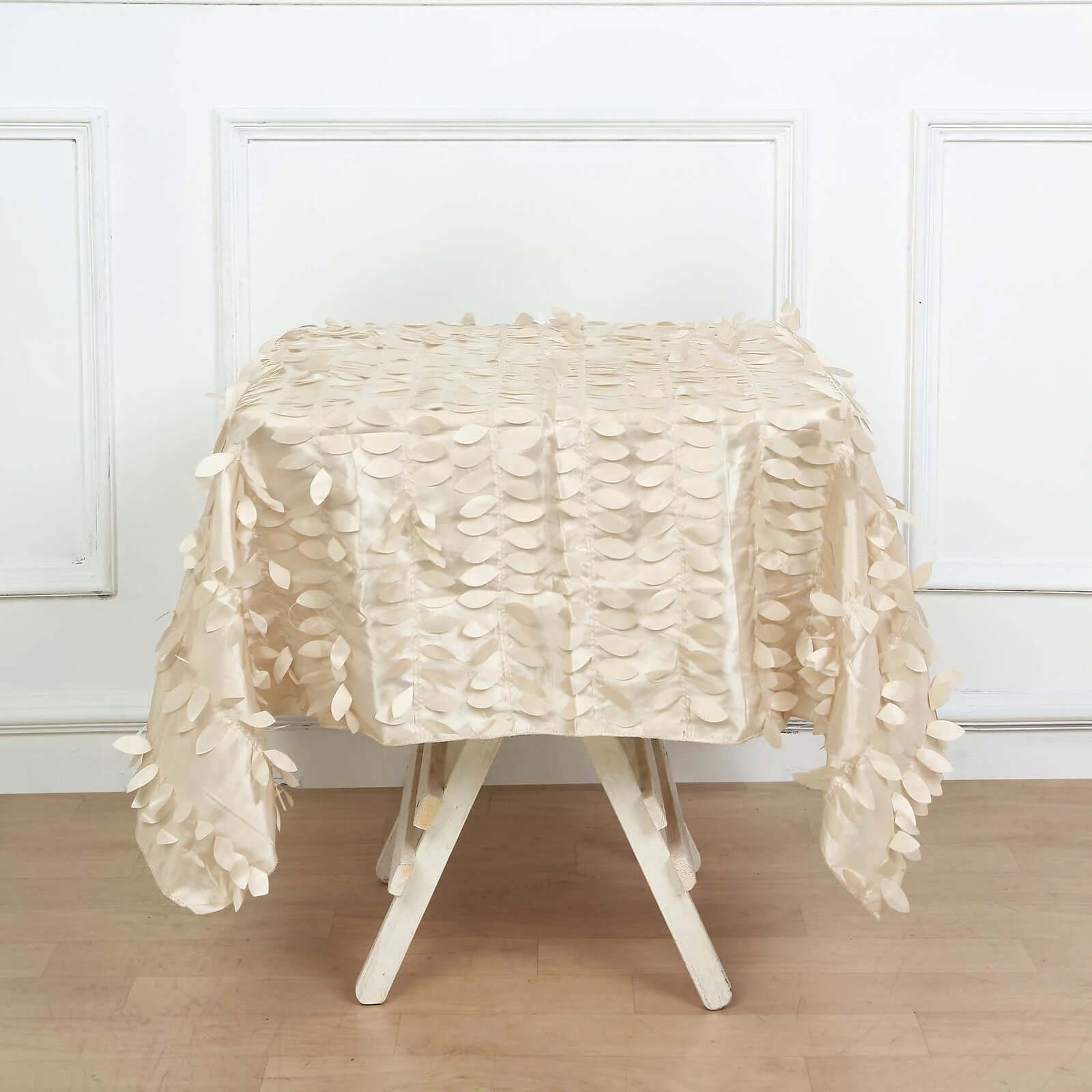 Taffeta 54"x54" Square Tablecloth Beige 3D Leaf Petal Table Cover