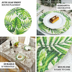 4-Pack Table Placemats Tropical Leaf Design Green Cotton Round - Woven Indoor/Outdoor Dining Mats 15"