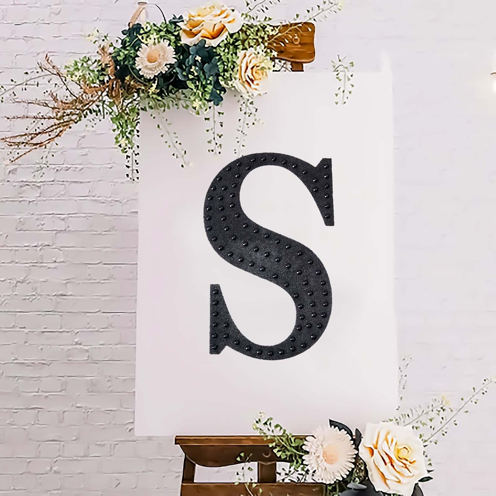 Decorative Rhinestone Alphabet "S" Letter Stickers, Glitter Adhesive Craft Letters Black DIY Sparkle Embellishments 8"