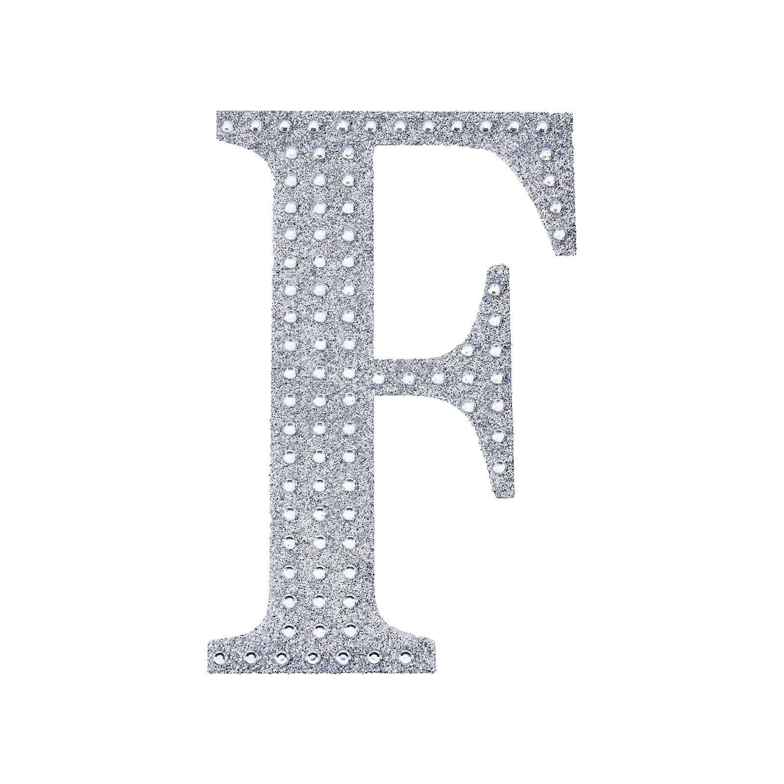 Decorative Rhinestone Alphabet "F" Letter Stickers, Glitter Adhesive Craft Letters Silver DIY Sparkle Embellishments 8"