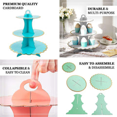 3-Tier Cardboard Cupcake Stand Light Blue - Sturdy & Collapsible Dessert Treat Tower with Gold Scalloped Rim for Baby Shower Wedding & Party Decor 13"