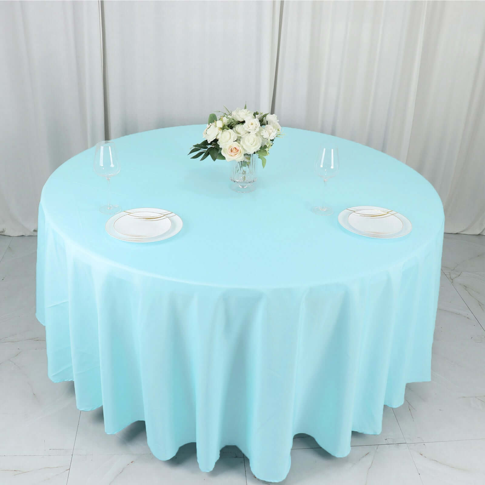 Polyester 108" Round Tablecloth Light Blue - Wrinkle-Resistant Table Cover