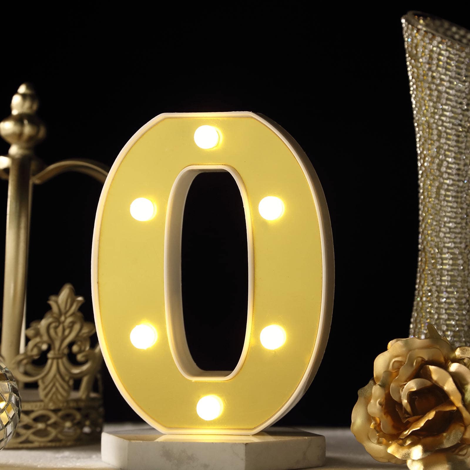 3D Marquee Letter "O" Warm White 6 LED Lights Gold - Chic Light-Up Decor for Events 6"
