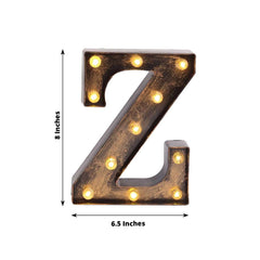 LED Marquee Letter "Z" Industrial Style Antique Black - Light-Up Alphabet Sign for Weddings & Displays 9"