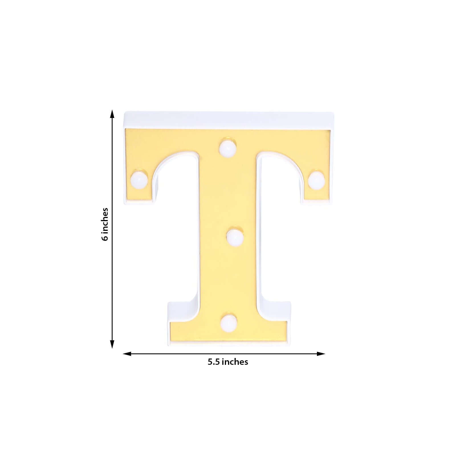 3D Marquee Letter "T" Warm White 5 LED Lights Gold - Chic Light-Up Decor for Events 6"