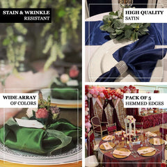 5 Pack Satin 20"x20" Napkins Lavender Lilac - Luxurious Shine & Smooth Dinner Napkins