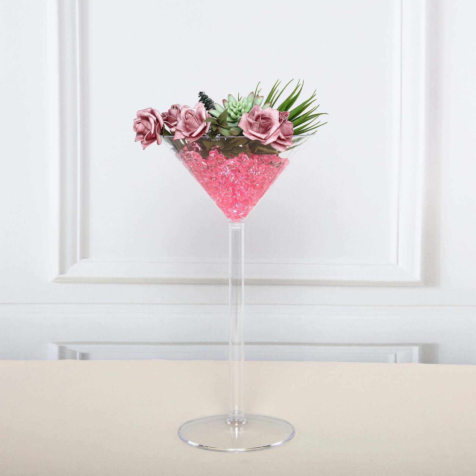 4-Pack Plastic Flower Vases Martini Glass Design Clear - Fillable Long Stem Event Centerpieces 18"