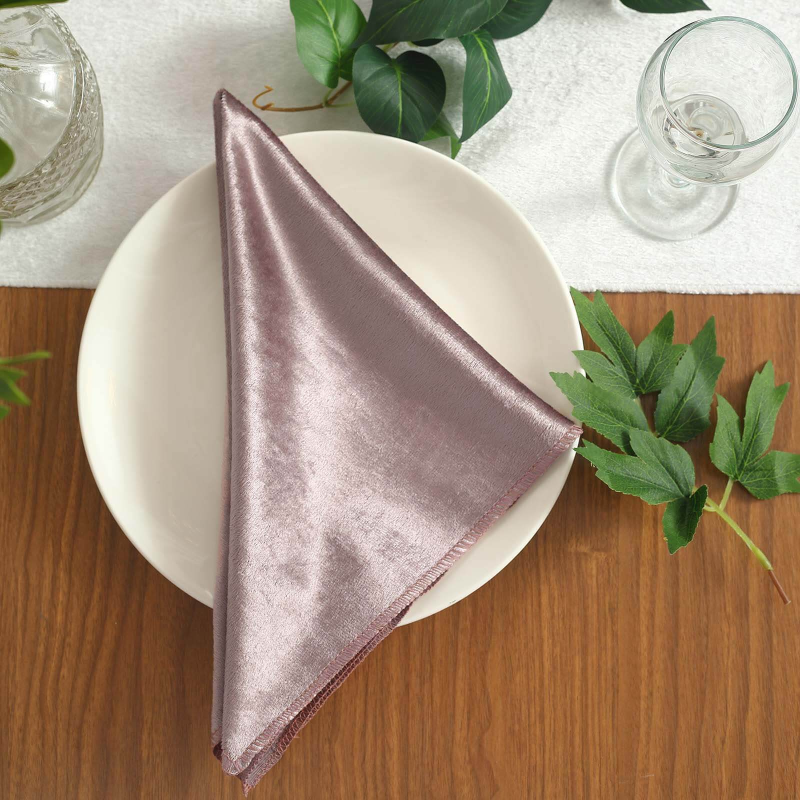 5 Pack Premium Velvet 20"x20" Napkins Mauve - Soft Sheen Finish Cloth Napkins