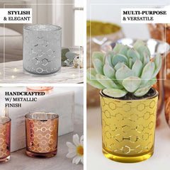 6-Pack Mercury Glass Candle Holders Gold with Honeycomb Design - Votive Candle Containers 3"