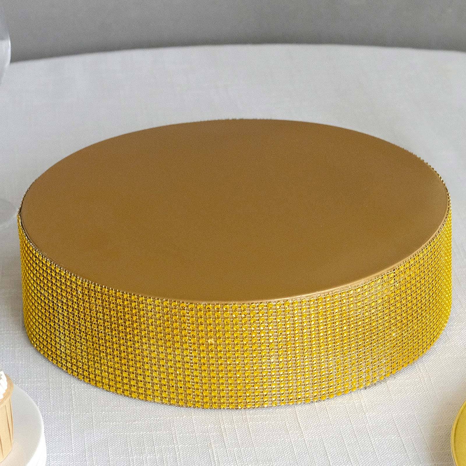Metal Pedestal Cake Stand Round Design with Rhinestones Gold - Cupcake Holder and Dessert Table Centerpiece 12"