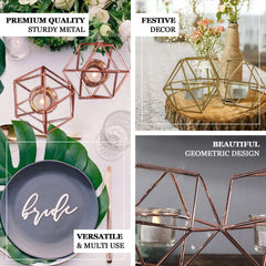 Set of Metal Candle Holders Linked Geometric Design Rose Gold - Modern Table Decor with Votive Glass for Gatherings 11"