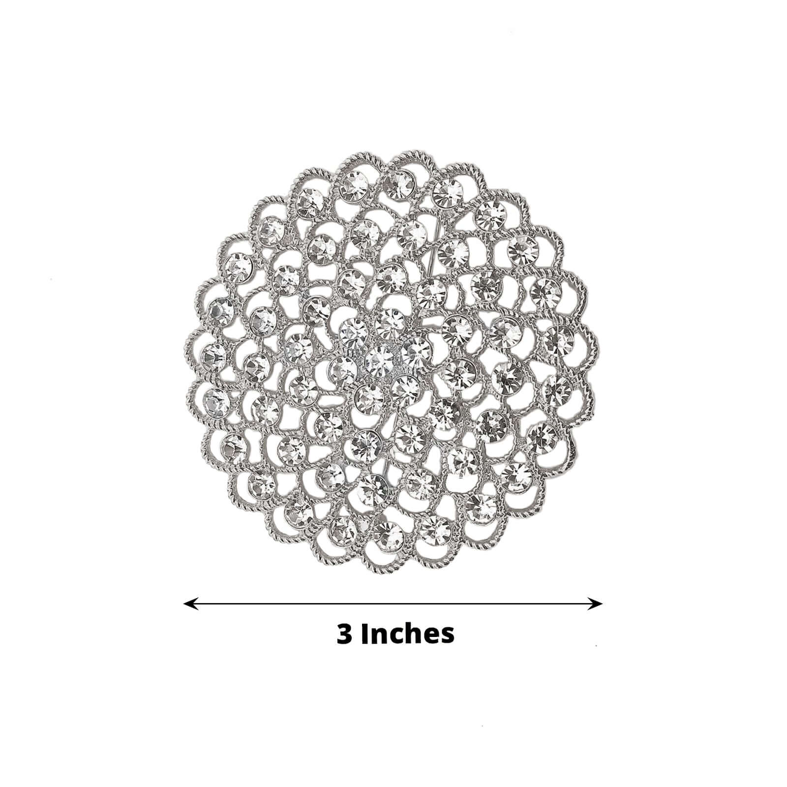 Rhinestone Metal Flower Chair Sash Band Buckle Silver - Glittering Diamond Accent 3"