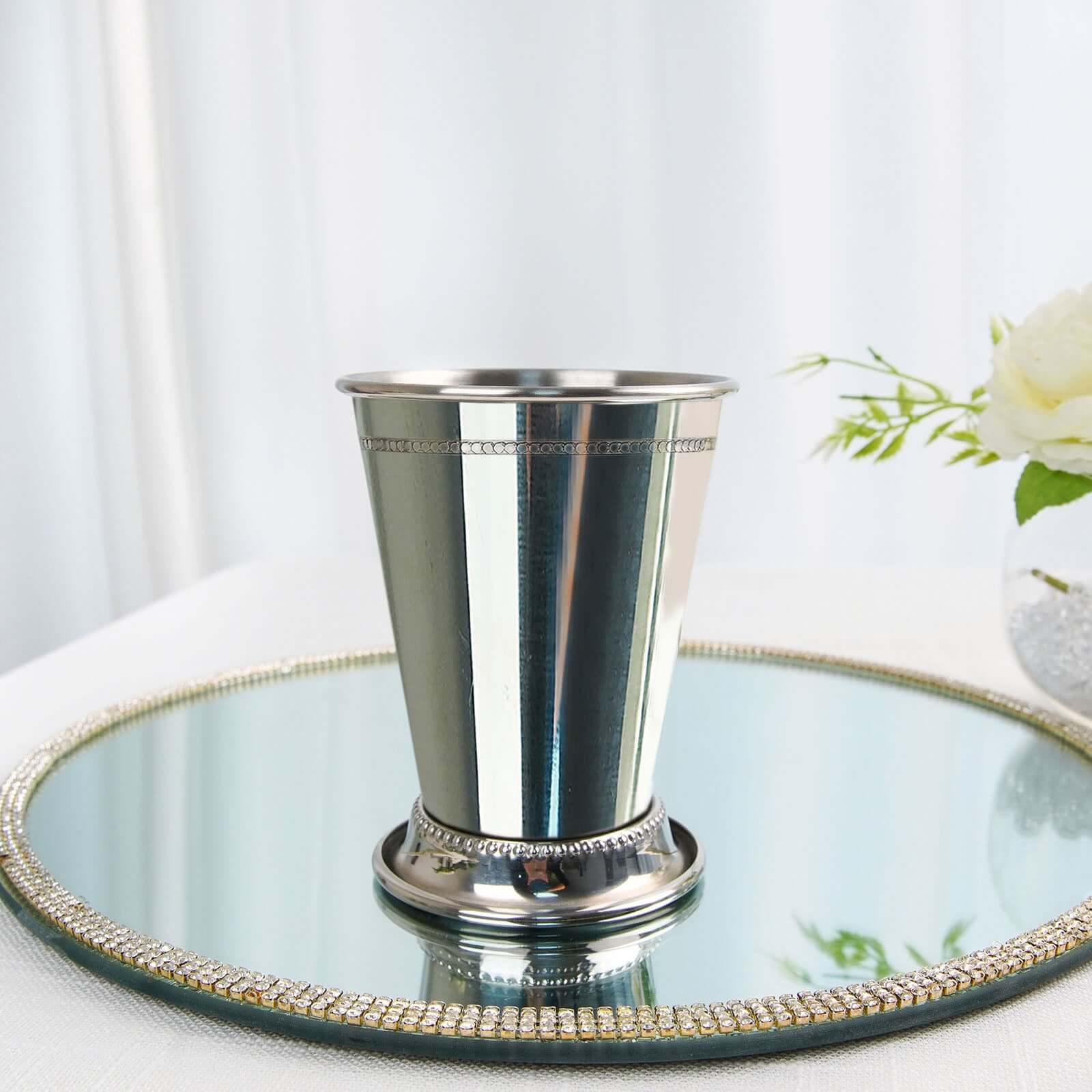Mint Julep Cup Vase Stainless Steel Silver - Perfect for Flower Arrangements and Event Decor 4.5"