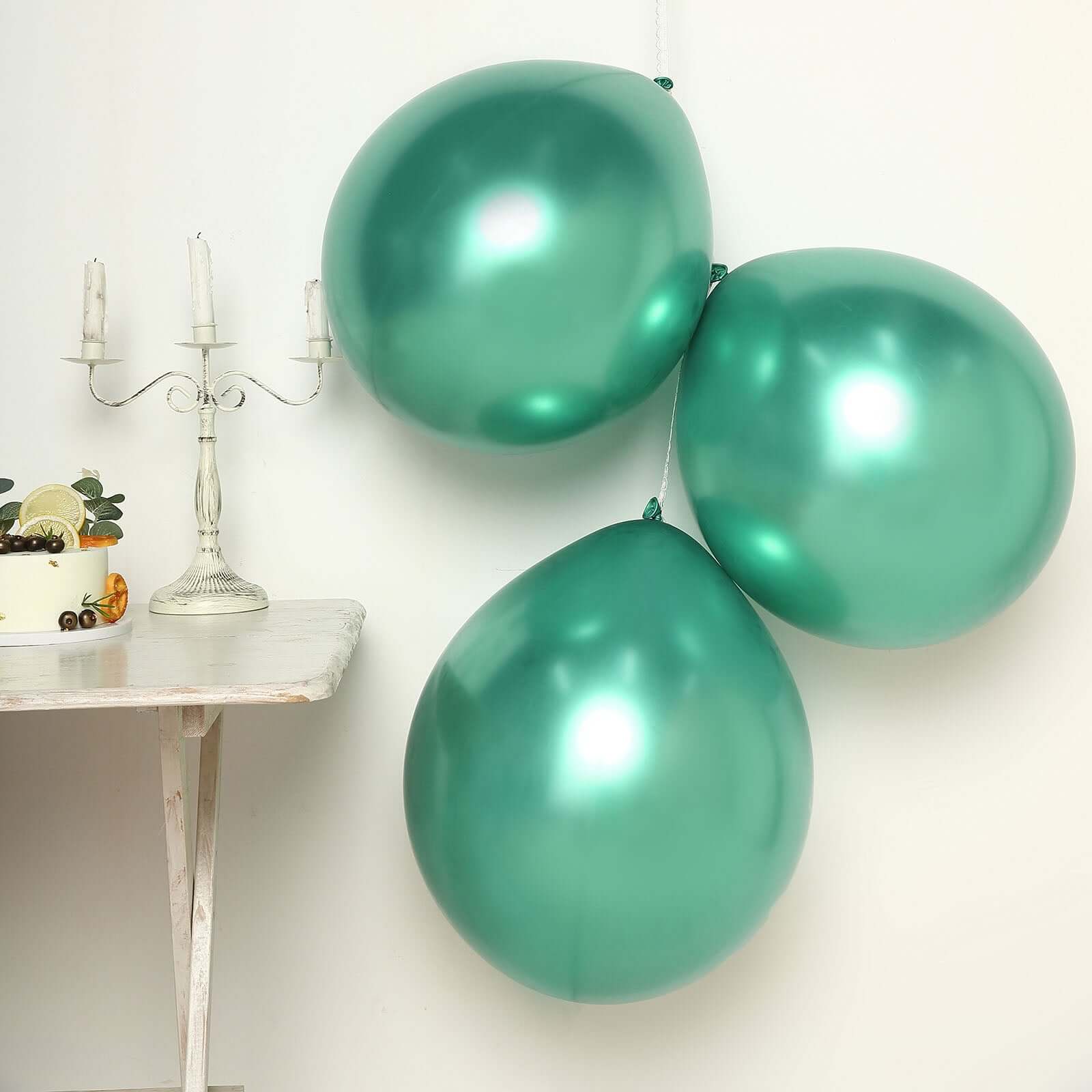 5 Pack 18" Metallic Chrome Green Latex Helium or Air Party Balloons
