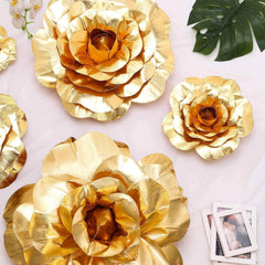 4 Pack 12" Large Metallic Gold Real Touch Artificial Foam DIY Craft Roses