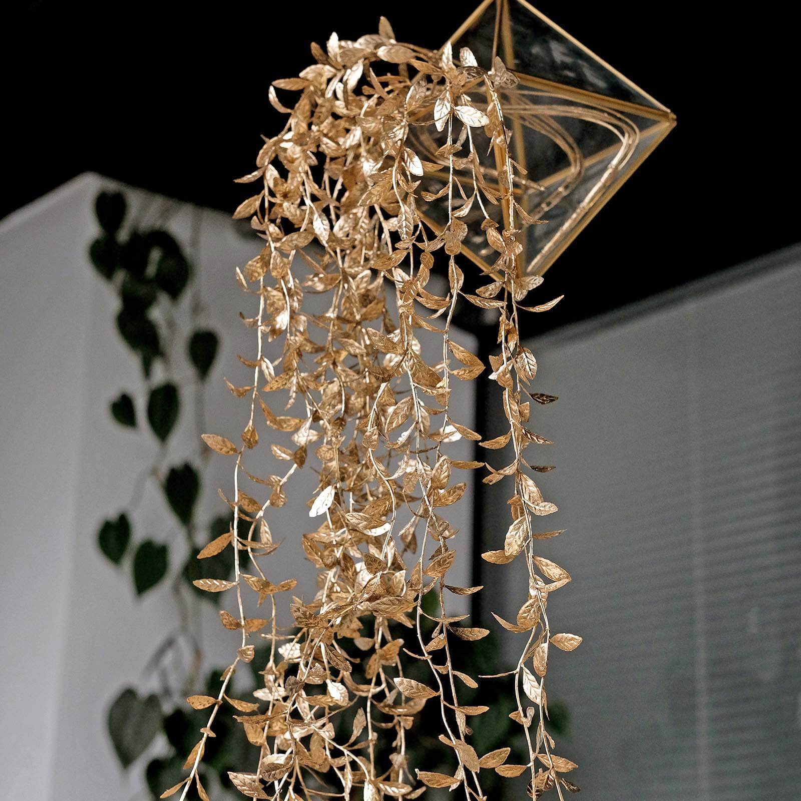 2-Pack Artificial Hanging Ivy Leaf Stem Garlands Metallic Gold - UV Resistant & Maintenance Free Faux Decorative Willow Vines 41"