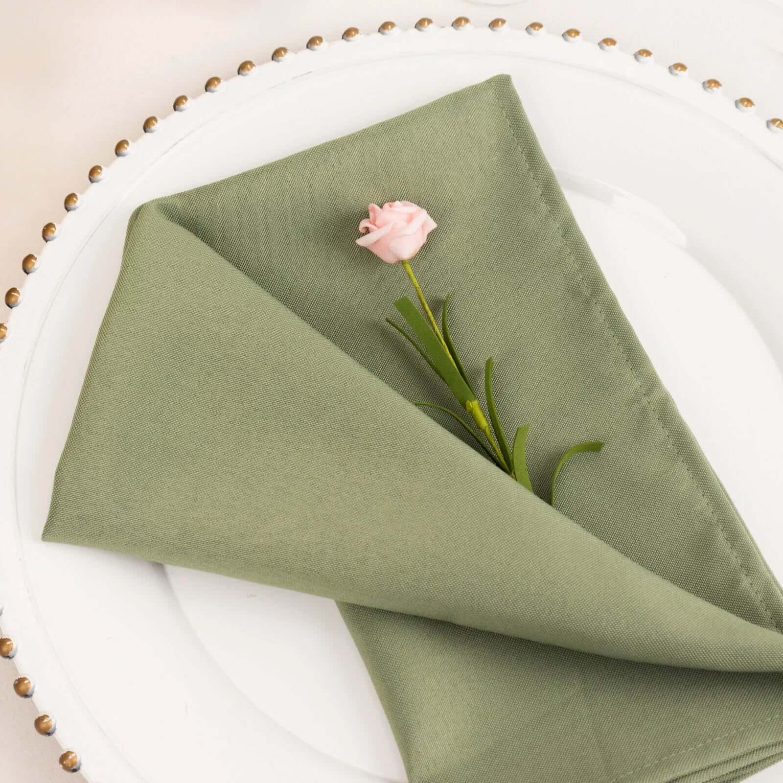 5 Pack Premium Polyester 20"x20" Napkins Dusty Sage Green - Wrinkle-Resistant & Durable Dinner Napkins