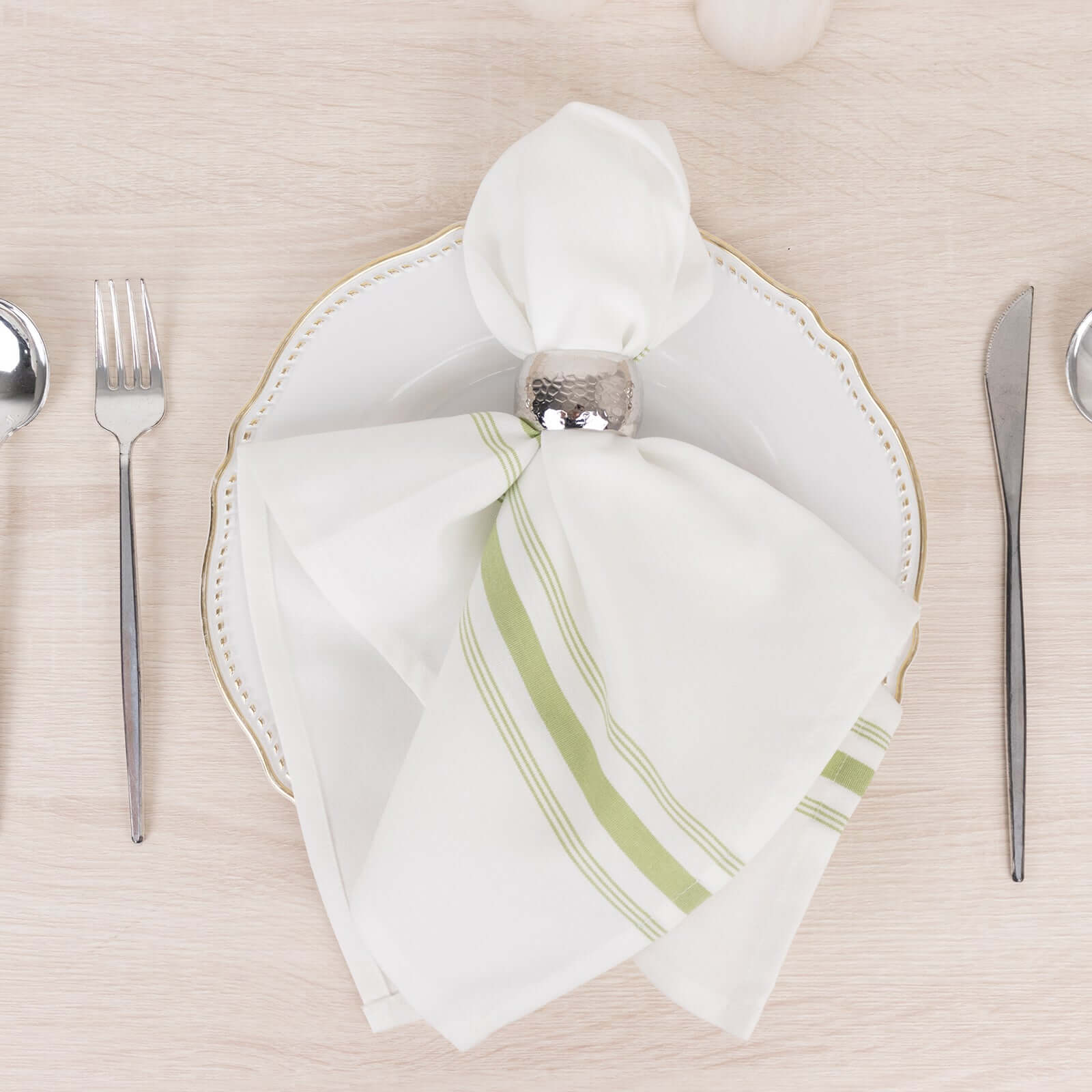 10 Pack Premium Spun Polyester 18"x22" Napkins White/Sage Green Bistro Style - Highly Absorbent Cotton-Like Feel Cloth Napkins