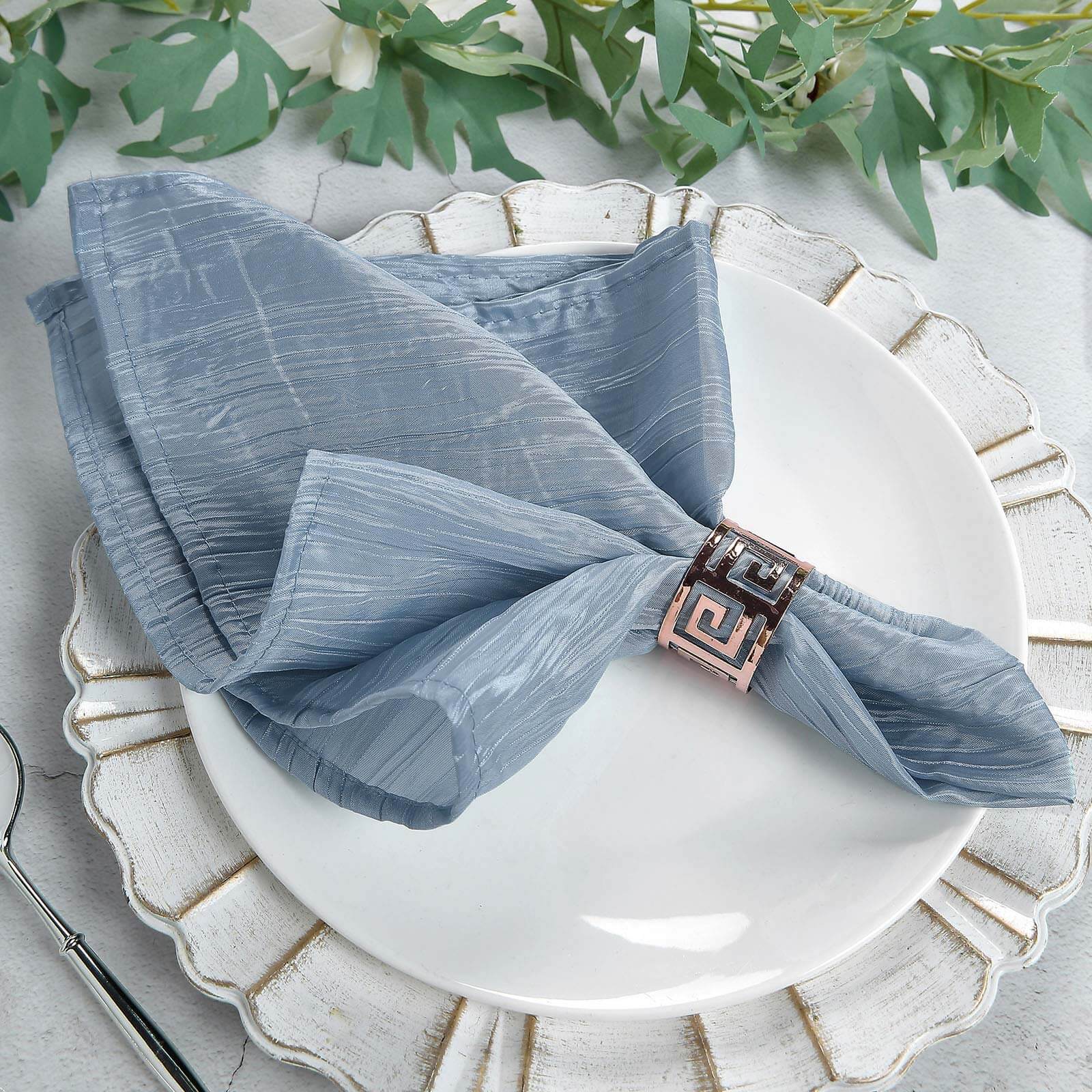 5 Pack Taffeta 20"x20" Napkins Dusty Blue - Accordion Crinkle Dinner Napkins