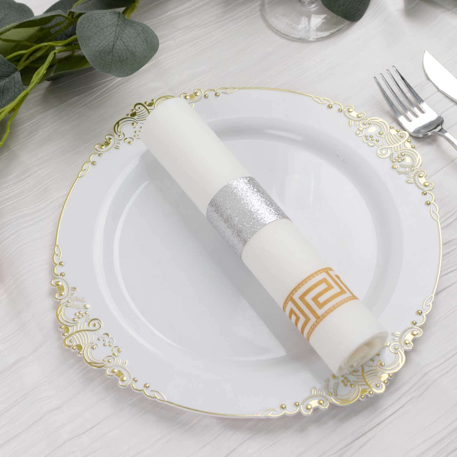 50-Pack Paper Napkin Rings Silver Glitter - Stylish Disposable Napkin Holders 1.5"