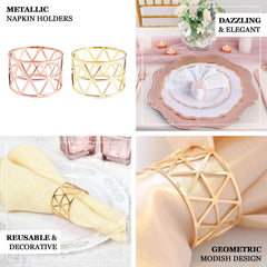 5 Pack Metallic Gold Geometric Napkin Rings, Paper Napkin Holders