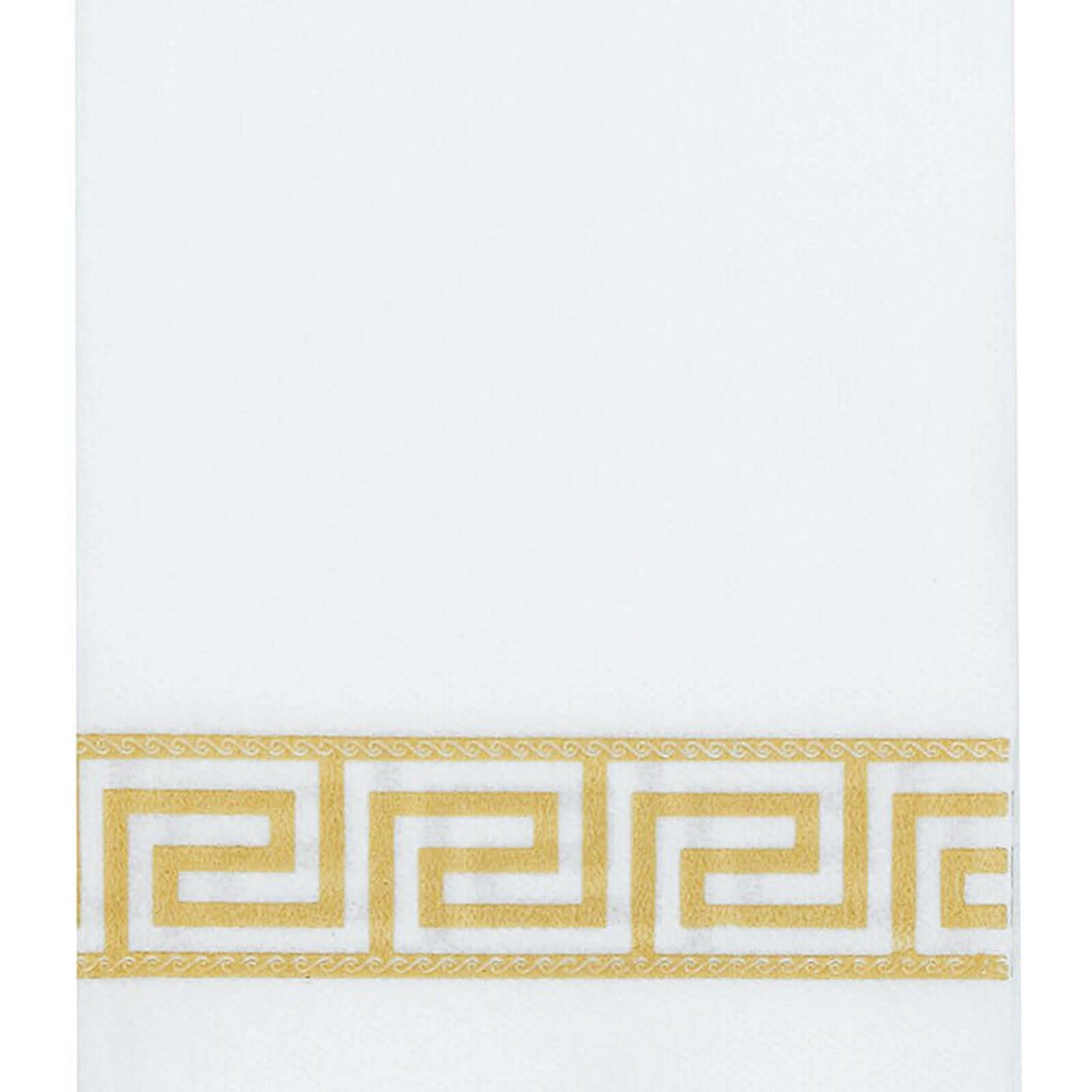 25 Pack Linen-Like Paper 8"x4" Napkins White with Gold Greek Key Design - Soft & Absorbent Airlaid Hand Towels for Exquisite Weddings & Events