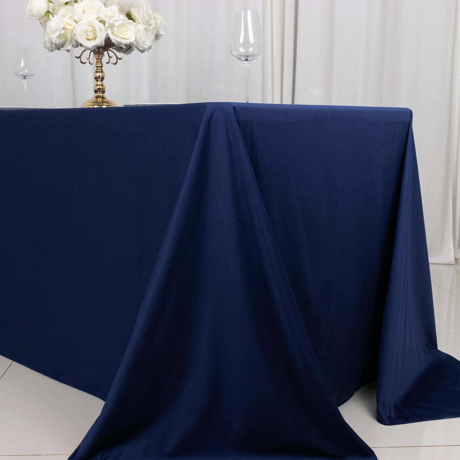Scuba Rectangular 90"x132" Tablecloth Navy Blue - Wrinkle Free, Stain Resistant & Seamless Table Cover
