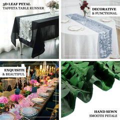 Taffeta Fabric 12"x108" Table Runner Navy Blue - 3D Leaf Petal Design