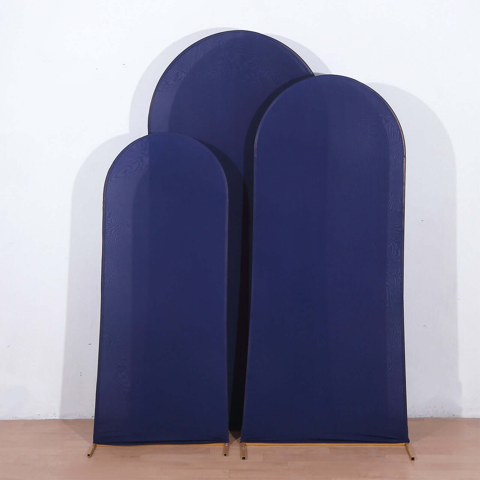Set of 3 Matte Navy Blue Spandex Fitted Chiara Backdrop Stand Covers For Round Top Wedding Arch - 5ft, 6ft, 7ft