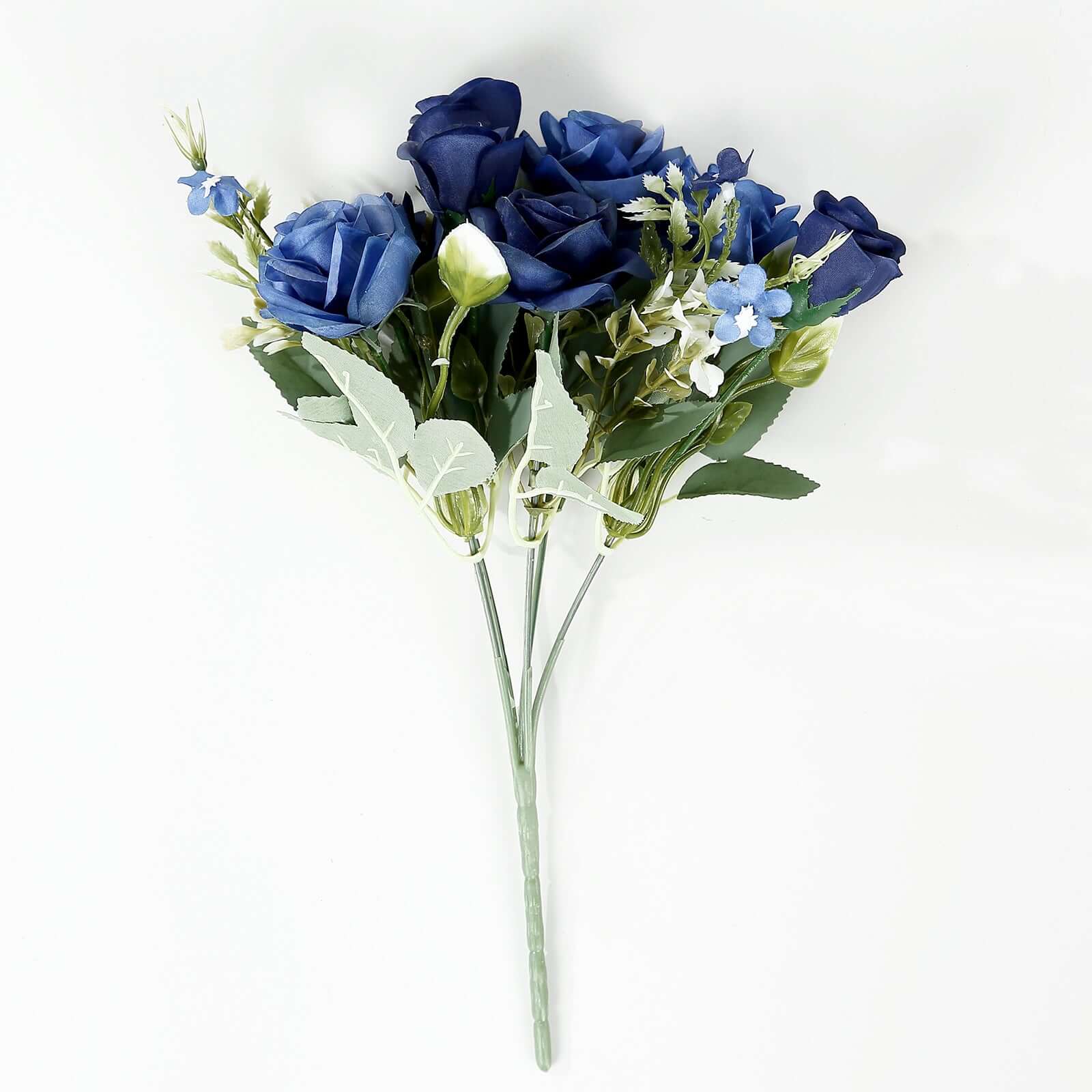 4 Bushes 12" Navy Blue Real Touch Artificial Silk Rose Flower Bouquet, Faux Bridal Flowers