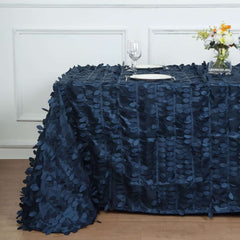 Taffeta 90"x156" Rectangle Tablecloth Navy Blue | 3D Leaf Petal Design Seamless Table Cover