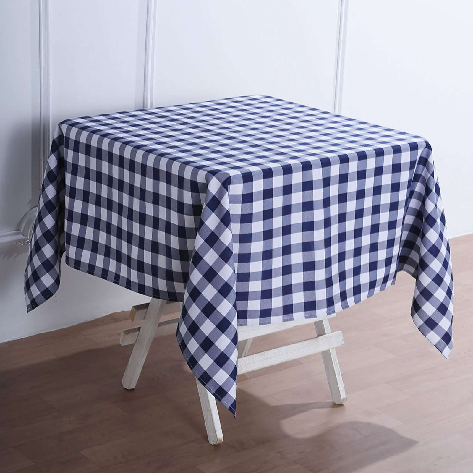 Polyester 54"x54" Square Tablecloth White/Navy Blue - Checkered Buffalo Plaid Design for Casual Table Settings