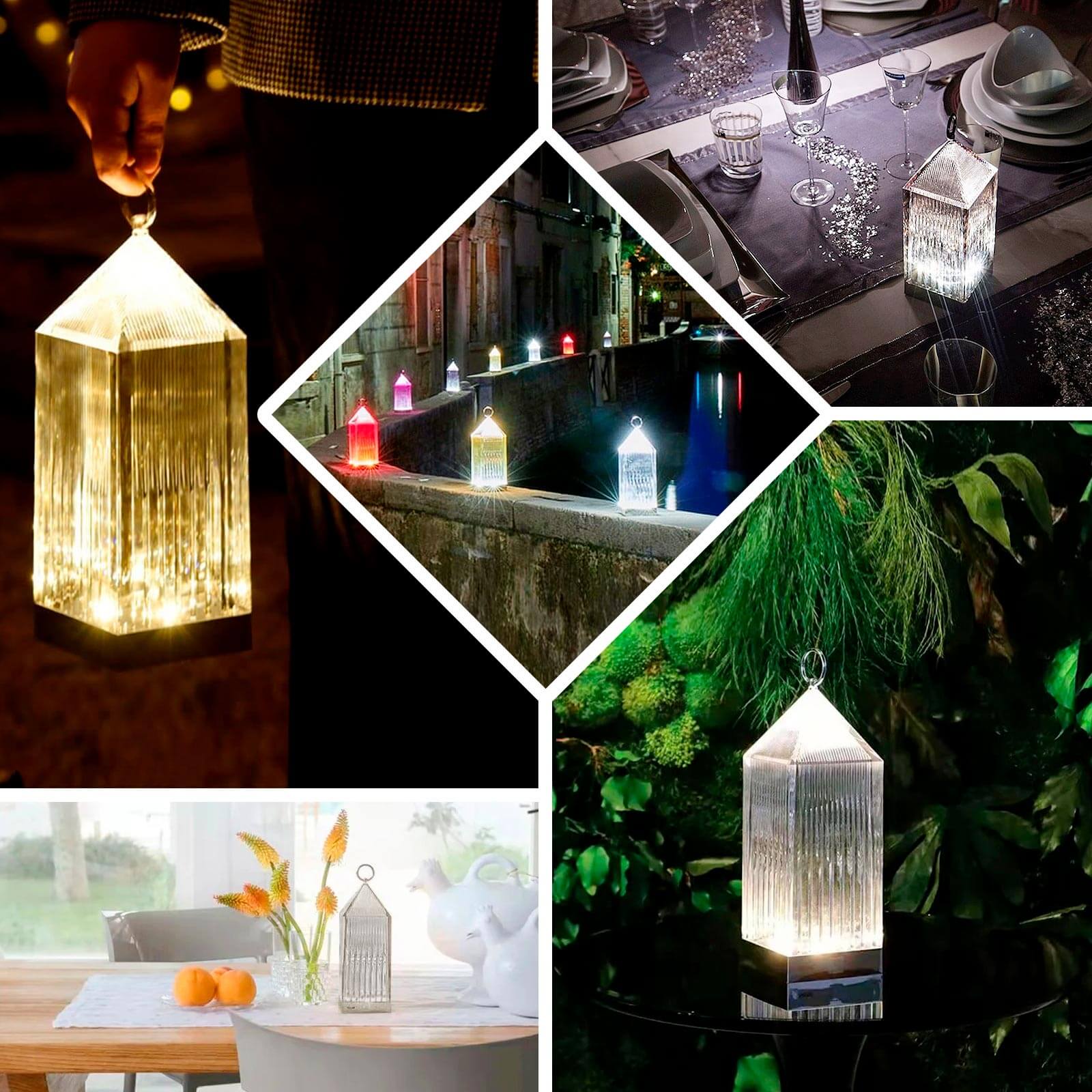 Acrylic LED Lantern Lamp Retro Lighthouse Design Rechargeable - Touch Control Crystal Decorative Night Light 11"