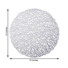 6-Pack Vinyl Placemats Silver Woven Design - Durable Non-Slip Round Table Mats for Dining 15"