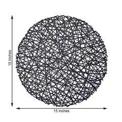 6-Pack Vinyl Placemats Black Woven Design - Durable Non-Slip Round Table Mats for Dining 15"